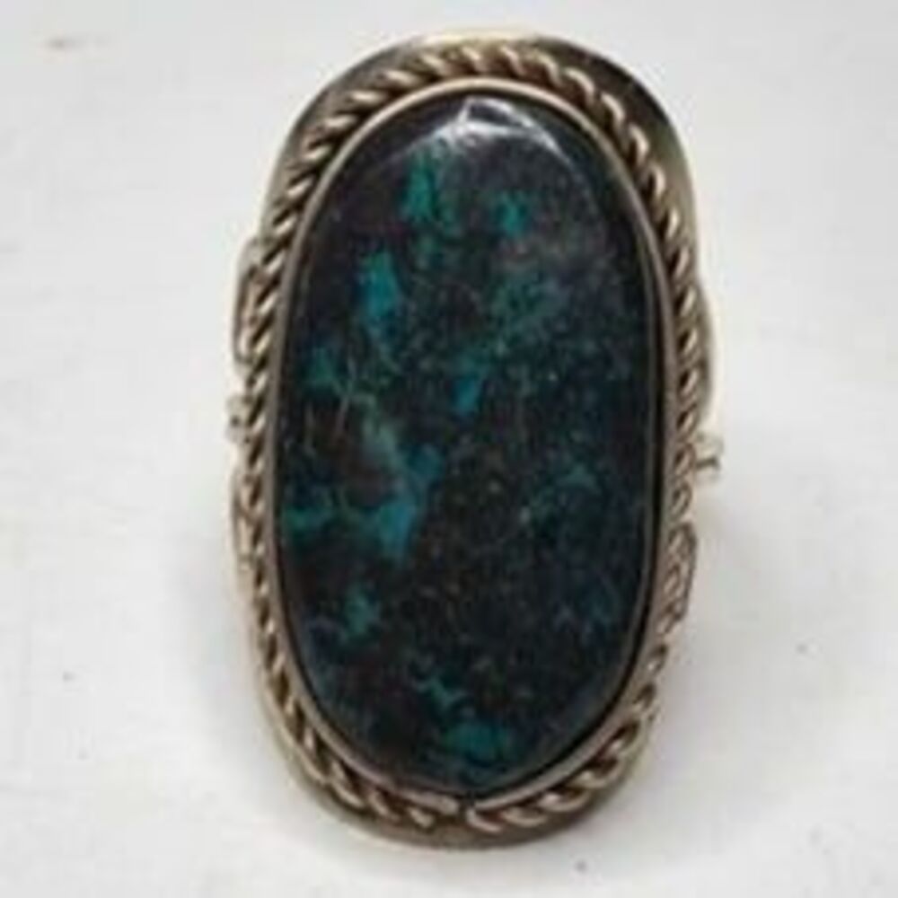 Long Oval Adjustable Green Marble Jadeite Cocktail Ring Sizing: 6+